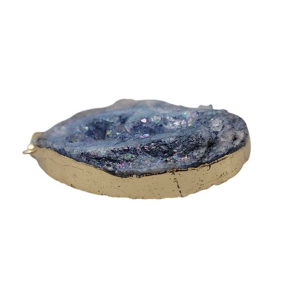 Blue Galaxy Druzy Quartz Chunk Pendant Natural Semi-Precious Gemstone Stunning - Picture 4 of 11